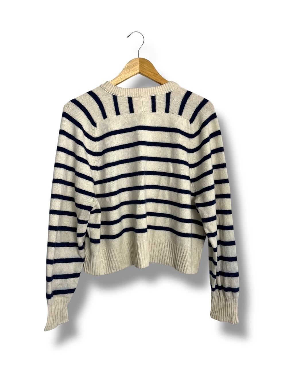 Madewell (Re)sourced Cashmere Wool Striped Crewneck Sweater Navy Cream Boxy M - Picture 10 of 12